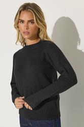 PixieGirl Petite Women's Black Knitted Crew Neck Jumper | PixieGirl 1