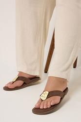 Chocolate Brown Hammered Disk Sandals In Extra Wide EEE Fit | Yours Clothing 3