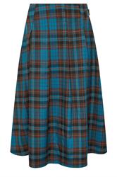 PixieGirl Petite Women's Brown & Blue Check Buckle Midi Skirt | PixieGirl 6
