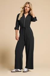 PixieGirl Petite Women's Black Acid Wash Wide Leg Jumpsuit | PixieGirl 1