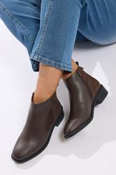 Brown Faux Leather Metal Trim Ankle Boots In Extra Wide EEE Fit | Yours Clothing 1