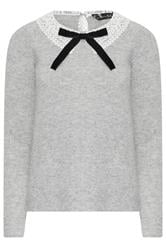 PixieGirl Petite Women's Grey Lace Collar Bow Jumper | PixieGirl 5