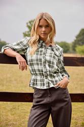 PixieGirl Petite Women's Green Check Collar Smock Top | PixieGirl 1