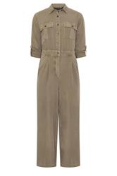 PixieGirl Petite Stone Brown Acid Wash Wide Leg Jumpsuit