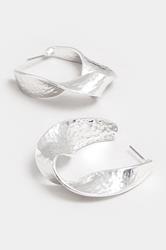 Silver Tone Hammered Twisted Hoop Earrings | Yours Clothing 3