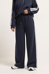 PixieGirl Petite Women's Navy Blue Stripe Wide Leg Joggers | PixieGirl 1