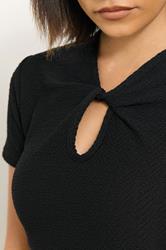 Petite Black Twist Neck Textured Midi Dress | PixieGirl 4