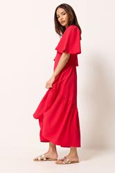 PixieGirl Petite Red Asymmetric Tiered Midi Dress | PixieGirl 1