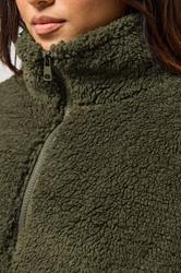 PixieGirl Petite Women's Khaki Green Half Zip Fleece Jacket | PixieGirl 5