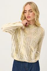 PixieGirl Petite Women's Gold Metallic Foil Cable Knit Jumper | PixieGirl 1