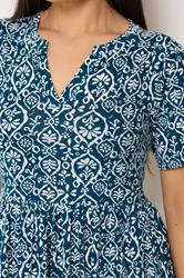 M&Co Petite Teal Blue Tile Print Cotton Midi Dress | M&Co 4