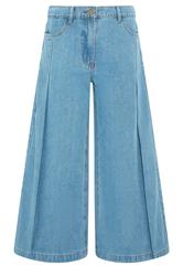 PixieGirl Petite Women's Mid Blue Pleated Palazzo Wide Leg Jeans | PixieGirl 5