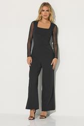 PixieGirl Petite Women's Black Mesh Wide Leg Jumpsuit | PixieGirl 1