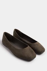 Chocolate Brown Faux Suede Square Toe Ballet Pumps In Extra Wide EEE Fit | Yours Clothing 2