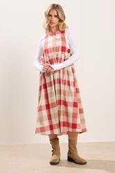PixieGirl Petite Women's Pink Check Midi Dress | PixieGirl 2