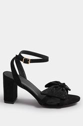 Black Diamante Bow Block Heel Sandals In Extra Wide EEE Fit | Yours Clothing 3