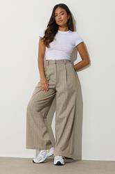 PixieGirl Petite Women's Camel Brown Herringbone Wide Leg Trousers | PixieGirl 2