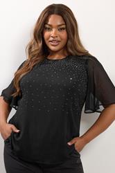 YOURS Plus Size Black Diamante Blouse | Yours Clothing 1