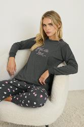 PixieGirl Petite Women's Grey 'Feel The Love' Heart Slogan Pyjama Set 2