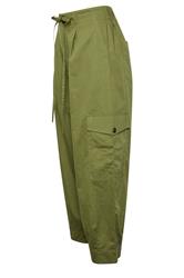 PixieGirl Petite Women's Khaki Green Poplin Cotton Cargo Barrel Leg Trousers | PixieGirl 7