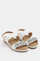 White Diamante Stone Embellished Sandals In Extra Wide EEE Fit