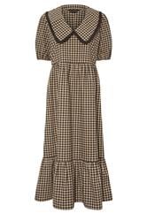 PixieGirl Petite Women's Brown Gingham Big Collar Maxi Dress | PixieGirl 6