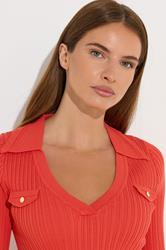 STAR Coral Orange Knitted Pocket Collar Top | StarByJM 4