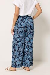 M&Co Navy Blue Floral Print Wide Leg Trousers | M&Co 2