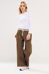 PixieGirl Petite Women's Stone Brown Contrast Waist Trousers | PixieGirl 1