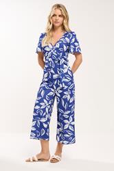 M&Co Petite Blue & White Leaf print Jumpsuit | M&Co 3