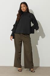 PixieGirl Petite Women's Black Satin Frill Blouse | PixieGirl 2