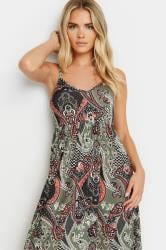 PixieGirl Petite Women's Olive Green Paisley Print Maxi Dress | PixieGirl 3