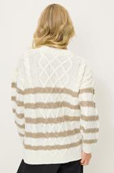 PixieGirl Petite Women's Ivory White Striped Cable Knit Jumper | PixieGirl 3