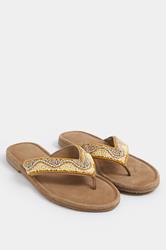 Natural Brown Faux Suede Beaded Sandals In Extra Wide E Fit