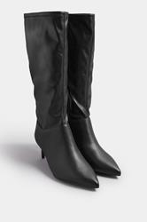 Black Faux Leather Pointed Kitten Heel Boots In Extra Wide EEE Fit | Yours Clothing 2
