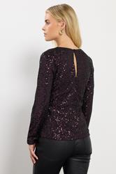 M&Co Petite Purple Sequin Twist Neck Keyhole Detail Top | M&Co 4