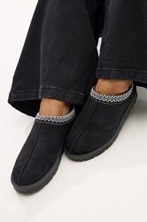 Black & Blue Faux Suede Embroidered Mules In Standard Fit | Yours Clothing 1