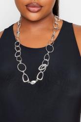 Silver Long Textured Hoop Necklace | Yours Clothing 1