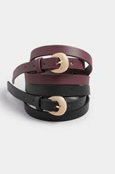 2 PACK Black & Purple Textured Buckle Belts | Yours Clothing 4