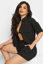 PixieGirl Petite Women's Black Textured Boxy Short Sleeve Shirt | PixieGirl 7