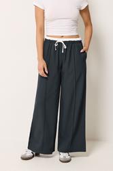 PixieGirl Petite Women's Navy Blue Contrast Pintuck Wide Leg Trousers | PixieGirl 3