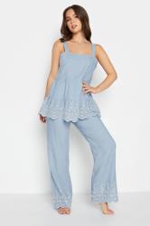 PixieGirl Blue Broderie Anglaise Wide Leg Pyjama Bottoms | PixieGirl 2