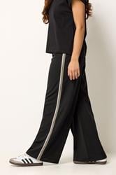 PixieGirl Petite Women's Black Side Stripe Detail Wide Leg Trousers | PixieGirl 1