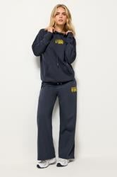 PixieGirl Petite Women's Blue 'NY Soho' Slogan Wide Leg Joggers | PixieGirl  1