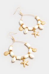 Gold Tone Beaded Shell Hoop Earrings | Yours Clothing 3