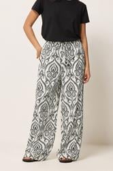 PixieGirl Petite Women's Ivory White Tile Wide Leg Trousers | PixieGirl 1