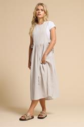 PixieGirl Petite Women's Natural Brown Gingham Tie Side Pinafore Dress | PixieGirl 1