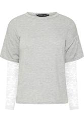 PixieGirl Petite Grey & White Long Sleeve Lace T-Shirt