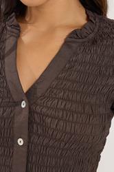 PixieGirl Petite Women's Chocolate Brown Shirred Long Sleeve Shirt | PixieGirl 4