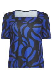 M&Co Petite Black & Blue Square Neck Top | M&Co 5